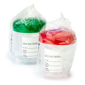 Graduated Specimen Container, 4 oz., Sterile, Red Screwcap, ID Label, Polypropylene, 250/Pack