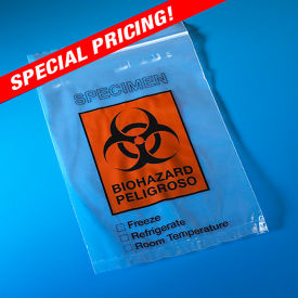 Biohazard Specimen Transport Bag, 6" x 9", Zipper, Document Pouch, 100/Pack, 10 Packs/Unit