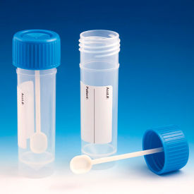 Fecal Container, 30mL, Screw Cap with Spoon, Polypropylene, Conical Bottom, ID Label, 500/Pack