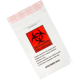 Biohazard Specimen Transport Bag, 6" x 10", Glue Seal, Document Pouch and Absorbent Pad, Pack of 500