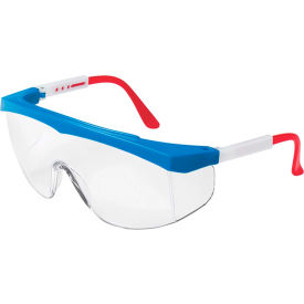 SS130 Stratos Safety Glasses, Red/White/Blue Frame, Clear Lens