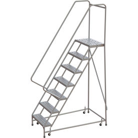 Tri-Arc Rolling Ladder, 7 Step, Aluminum, Perforated, 14" Deep Top Step, With Handrails, 24"W Step