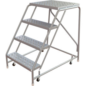 Tri-Arc Rolling Ladder, 4 Step, Aluminum, Perforated, 21" Deep Top Step, No Handrails, 24"W Step
