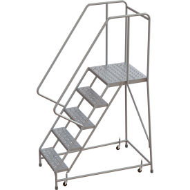 Tri-Arc Rolling Ladder, 5 Step, Aluminum, Perforated, 21" Deep Top Step, With Handrails, 24"W Step