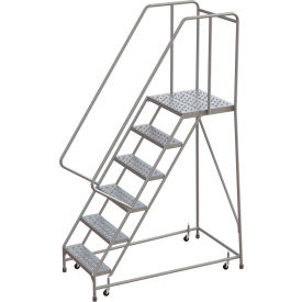 Tri-Arc Rolling Ladder, 6 Step, Aluminum, Perforated, 21" Deep Top Step, With Handrails, 24"W Step