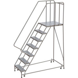 Tri-Arc Rolling Ladder, 7 Step, Aluminum, Perforated, With Handrails, 24"W Step