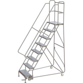 Tri-Arc Rolling Ladder, 8 Step, Aluminum, Perforated, Lock Step, 14"D Top Step, 24"W Step