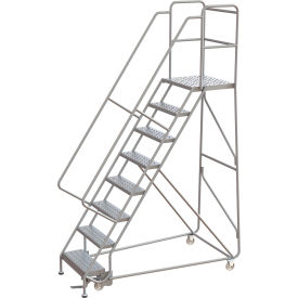 Tri-Arc Rolling Ladder, 8 Step, Aluminum, Perforated, Lock Step, 21"D Top Step, 24"W Step