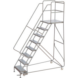 Tri-Arc Rolling Ladder, 8 Step, Aluminum, Perforated, Lock Step, 28"D Top Step, 24"W Step.