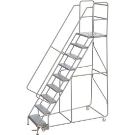 Tri-Arc Rolling Ladder, 9 Step, Aluminum, Perforated, Lock Step, 21"D Top Step, 24"W Step
