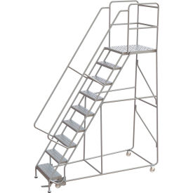 Tri-Arc Rolling Ladder, 9 Step, Aluminum, Perforated, Lock Step, 28"D Top Step, 24"W Step