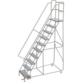Tri-Arc Rolling Ladder, 10 Step, Aluminum, Perforated, Lock Step, 14"D Top Step, 24"W Step