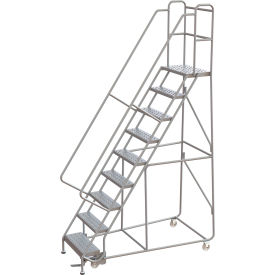 Tri-Arc Rolling Ladder, 9 Step, Aluminum, Perforated, Lock Step, 14"D Top Step, 24"W Step