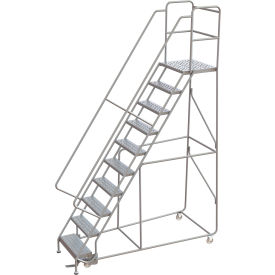 Tri-Arc Rolling Ladder, 10 Step, Aluminum, Perforated, Lock Step, 21"D Top Step, 24"W Step