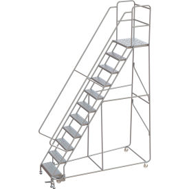 Tri-Arc Rolling Ladder, 11 Step, Aluminum, Perforated, Lock Step, 21"D Top Step, 24"W Step
