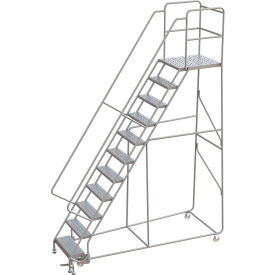 11 Step Rolling Ladder, Aluminum, Perforated, Lock Step, 28"D Top Step, 24"W Step