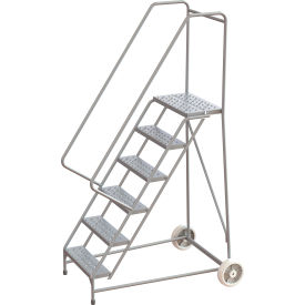 : Tri-Arc Wheelbarrow Ladder, 6 Steps, Aluminum, 350 lb. Capacity, 14"D Top Step, 24"W Step
