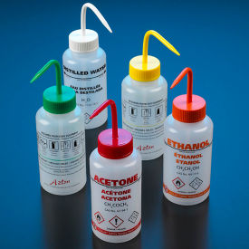 Wash bottle, Distilled Water, 500mL, LDPE, multi-lingual, round, white, GHS Labeled