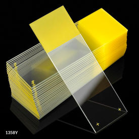 Microscope Slides, Diamond Glass, 25 x 75mm, Charged, 90 Degree Ground Edges, Yellow Frosted, 72/Pack