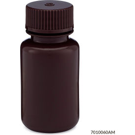 Bottle, Wide Mouth, HDPE, Attached Polypropylene Screw Cap, Amber, 60mL, 12/Pack