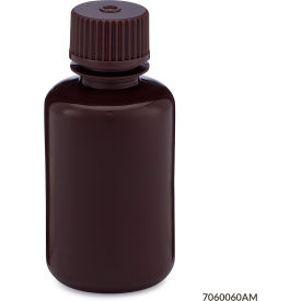 Narrow Mouth HDPE Bottle, Attached Polypropylene Screw Cap, Amber, 60mL, Pack of 12
