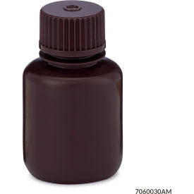 Bottle, Narrow Mouth, HDPE, Attached Polypropylene Screw Cap, Amber, 30mL, 12/Pack