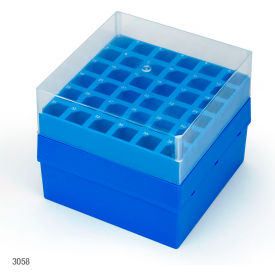 Storage Box For 15mL Centrifuge Tubes, 36 Place (6X6), Blue Base And Clear Lid, 4/Pack