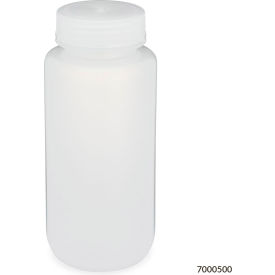 Wide Mouth Bottle, Polypropylene, Attached Screw Cap, 500mL, 12/Pack