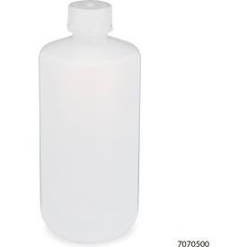 Bottle, Narrow Mouth, LDPE, Attached Polypropylene Screw Cap, 500mL, 12/Pack