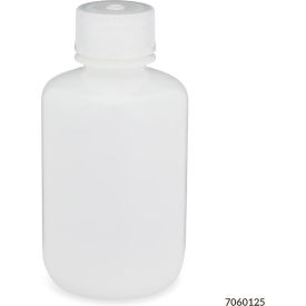 Bottle, Narrow Mouth, HDPE, Attached Polypropylene Screw Cap, 125mL, 12/Pack