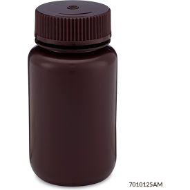 Wide Mouth HDPE Bottle, Attached Polypropylene Screw Cap, Amber, 125mL, 12/Pack