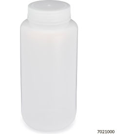 Bottle, Wide Mouth, LDPE Bottle, Attached Polypropylene Screw Cap, 1000mL, 6/Pack