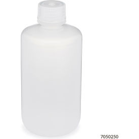 Bottle, Narrow Mouth, Polypropylene, Attached Polypropylene Screw Cap, 250mL, 12/Pack