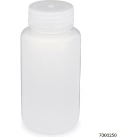 Bottle, Wide Mouth, Polypropylene, Attached Polypropylene Screw Cap, 250mL, 12/Pack