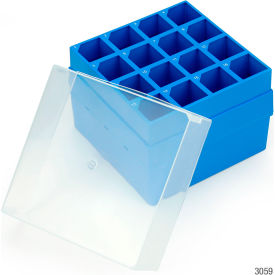 Storage Box With Lid For 50mL Centrifuge Tubes, 16 Place, Blue Base And Clear Lid, 4/Pack