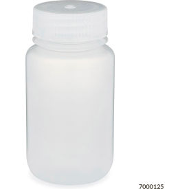 Bottle, Wide Mouth, Polypropylene, Attached Screw Cap, 125mL, 12/Pack
