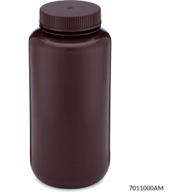 Bottle, Wide Mouth, HDPE Bottle, Attached PP Screw Cap, Amber, 1000mL, 6/Pack
