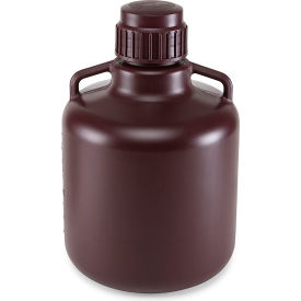 Carboy, Round with Handles, Amber HDPE, Amber Polypropylene Screwcap, 10 Liter, Molded Graduation
