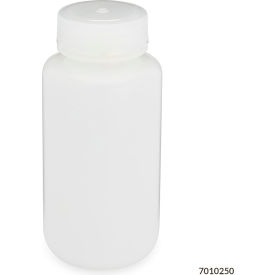 Wide Mouth HDPE Bottle with Attached Polypropylene Screw Cap, 250mL, Pack of 12