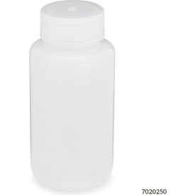 Bottle, Wide Mouth, LDPE, Attached Polypropylene Screw Cap, 250mL, 12/Pack