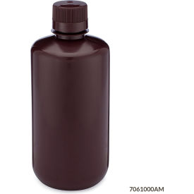 Narrow Mouth HDPE Bottle Attached Polypropylene Screw Cap Amber 1000mL Pack of 6