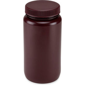Wide Mouth HDPE Bottle, Attached Polypropylene Screw Cap, Amber, 2 Liters (0.5 Gallons)