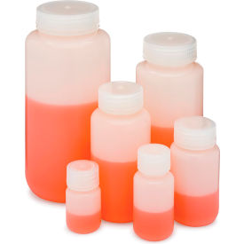 Bottle, Wide Mouth, HDPE, Attached Polypropylene Screw Cap, 500mL, 12/Pack