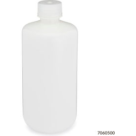 Bottle, Narrow Mouth, HDPE, Attached Polypropylene Screw Cap, 500mL, 12/Pack