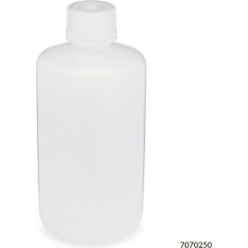 Bottle, Narrow Mouth, LDPE, Attached Polypropylene Screw Cap, 250mL, 12/Pack