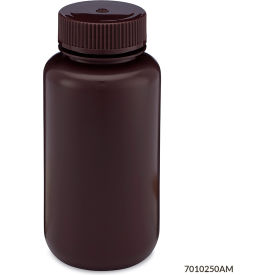 Bottle, Wide Mouth, HDPE , Attached Polypropylene Screw Cap, Amber, 250mL, 12/Pack