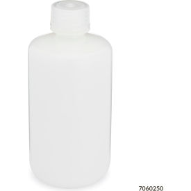 Bottle, Narrow Mouth, HDPE, Attached Polypropylene Screw Cap, 250mL, 12/Pack