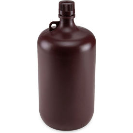 Bottle, Narrow Mouth, Amber Polypropylene, Attached PP Screw Cap, 4 Liters (1 Gallon)