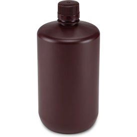 Narrow Mouth Amber Polypropylene Bottle with Attached Screw Cap, 2 Liters (0.5 Gallons)