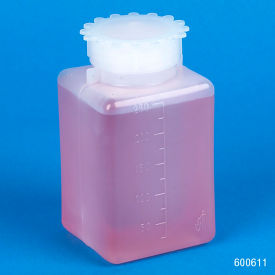 Bottle with Screwcap, Wide Mouth, Square, Graduated, PE (Cap Polypropylene), 250mL, 50/Pack